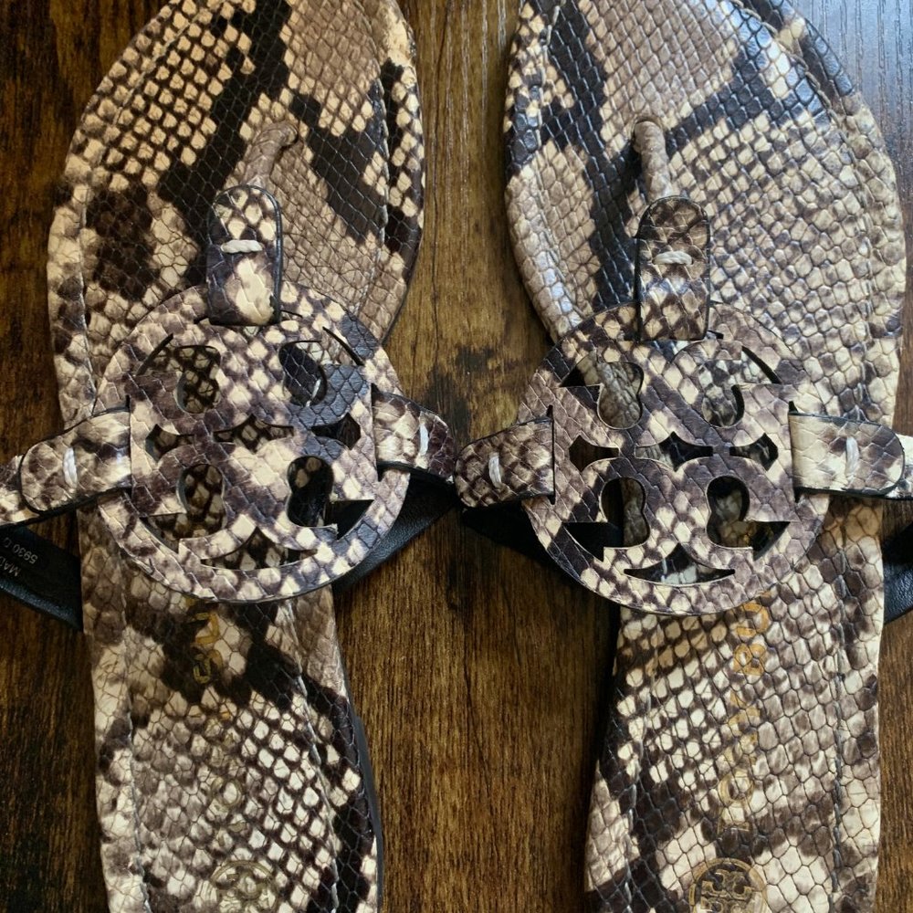 Tory Burch Snake Print Sandals - Brown and Black